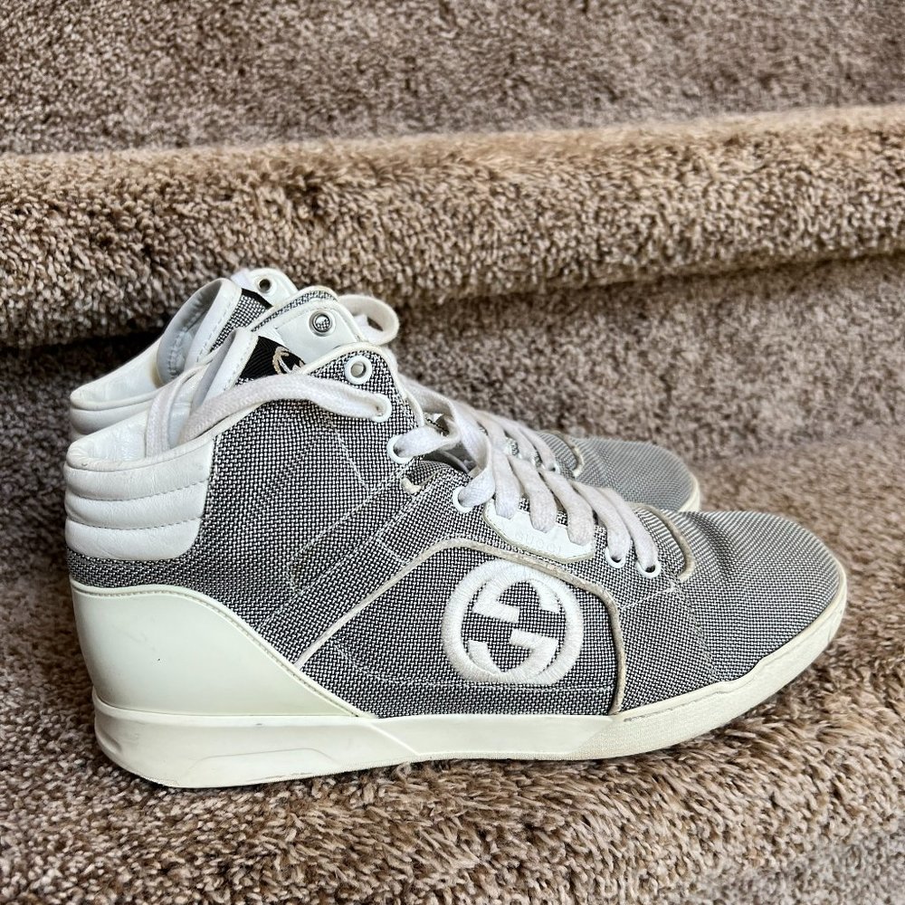 Gucci Men's Rebound Interlocking GG Mid High-Top Grey Sneakers - Picture 1 of 14